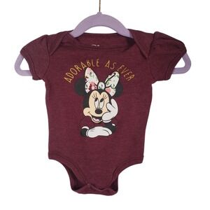 Disney Baby Minnie‎ Mouse Bodysuit Adorable As Ever Burgundy 0 3 Months